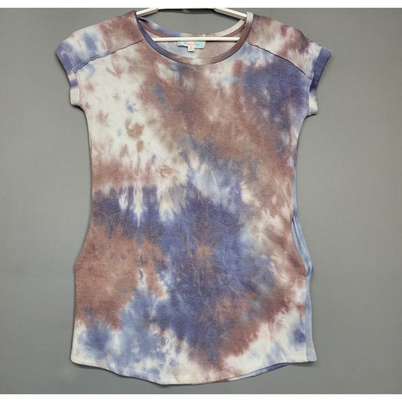 Hippie Rose Tie Dye oft Fleece Top Womens Blue Brown White Cap Sleeves Boho - Picture 1 of 13
